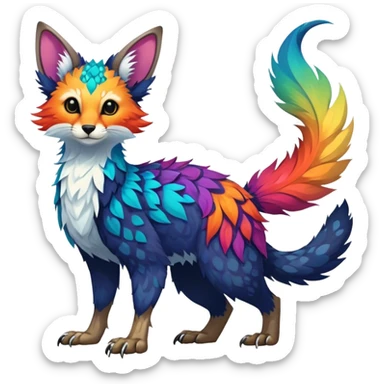 Feral Rare Fantasy vibrant colorful Vernid-Trico-species by LiLaiRa, random markings, tufted tail, tufted ears, full body sticker