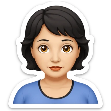 woman 60, brown eyes, very short weavy black hair, chubby sticker