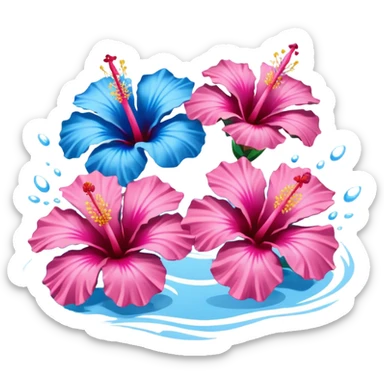 4 pink and blue hibiscus in water sticker
