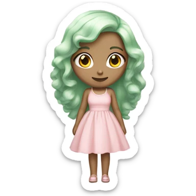 girl wearing a pastel pink lolia dress with light green hair and light skin  sticker