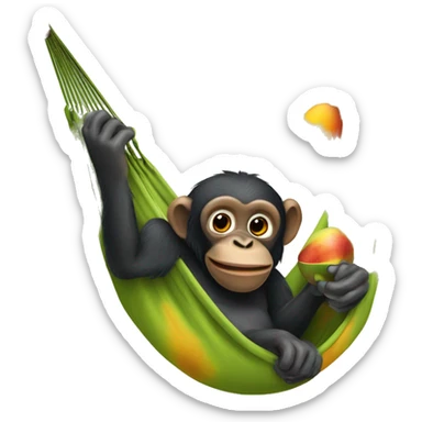 Bonobo in a hammock eating a mango sticker