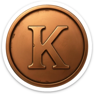 apple style emoji of a bronze coin with the letter K on it sticker