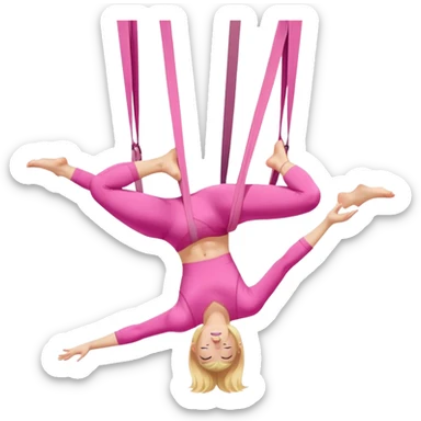 Blonde girl in pink workout clothes doing aerial yoga sticker
