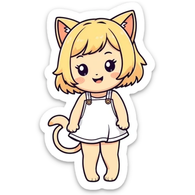 petite blonde catgirl freckles giggling white sundress sticker