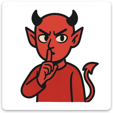 flat toon style devil making a be quiet gesture, finger to lips sticker