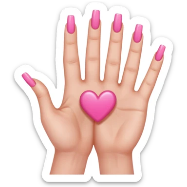 hands with long pink nails doing a hand heart sticker