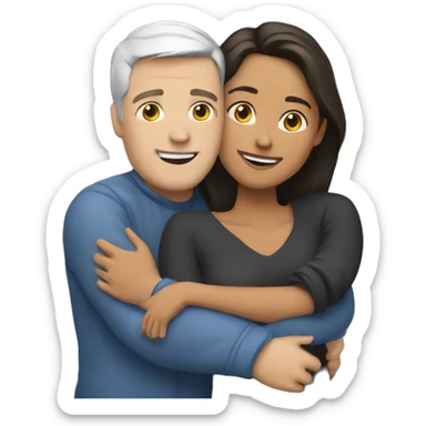 White man an hispanic woman hug each other sticker