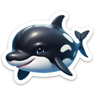 Cinematic Cute orca Portrait Emoji, Head tilted playfully and inquisitively, featuring a smoothly rounded body with bright, sparkling eyes and an adorable, friendly smile, Simplified yet irresistibly adorable features, highly detailed, glowing with a warm, ocean-blue glow, high shine, affectionate and lively, stylized with a touch of whimsical aquatic charm, soft glowing outline, capturing the essence of a mischievous yet endearing orca that seems as if it could leap right into your heart! sticker