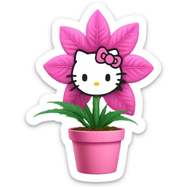 marijuana plant in a pink hello kitty flower pot sticker