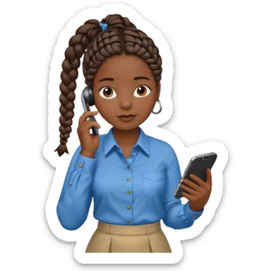 black girl on the phone with a notepad in colored formal shirt and braids sticker