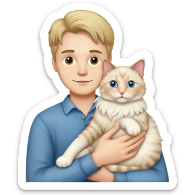 A white man holding a ragdoll cat sticker