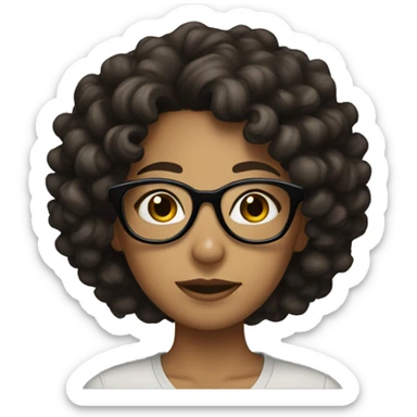 tan girl with black glasses with dark brown curly hair sticker