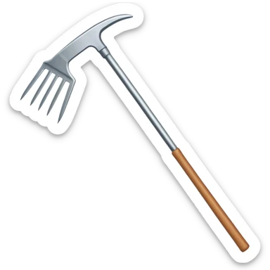 A rake that has flayed out prongs, and a thicker rod/handle sticker