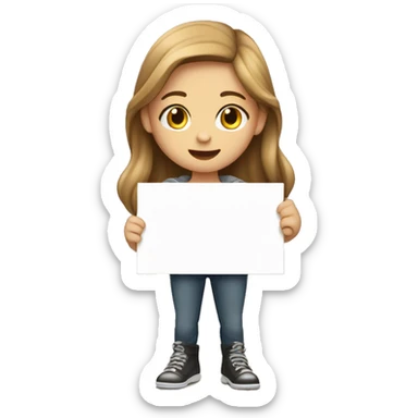 a white teen girl with light brown hair holding yo a sign that says “i love you” sticker