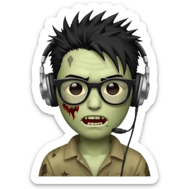 make a zombie iphone emoji with black  glasses, scratches black spiky hair and headphone
 sticker