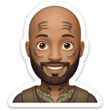 bald bearded man with face tattoo sticker