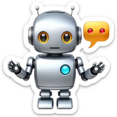 cute robot with speech bubbles and text sticker