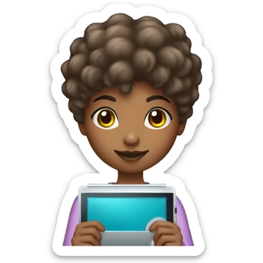  haired dark light skin girl playing nintendo ds sticker
