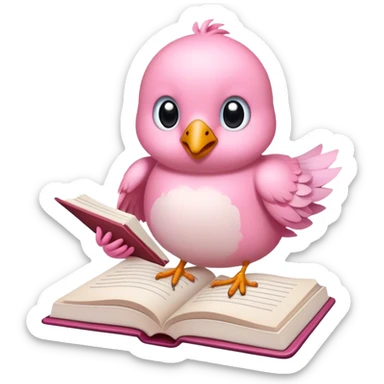 passaro rosa claro escrevendo um livro sticker