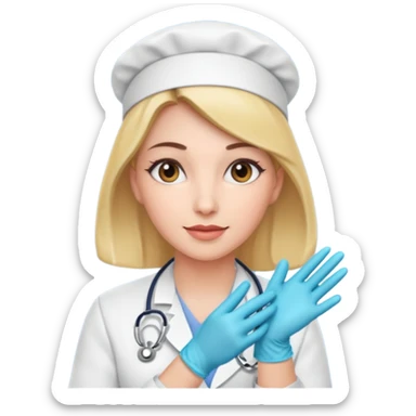 a woman in homecare wearing medical gloves sticker