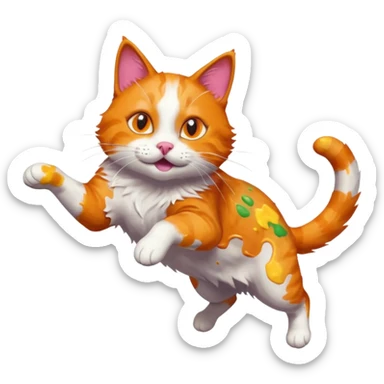 Chat roux qui saute dans la peinture sticker