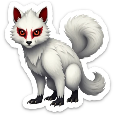 a white exotic edgy vernid-fionbri-creature, with black belly and red eyes, full body sticker