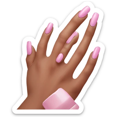 Light pink nails holding nail polish sticker