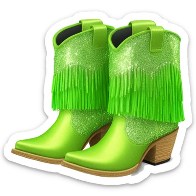 Realistic lime green fashion cowgirl boots with sparkly shiny glitter fringe on them. sticker