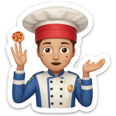  character that is police officer, Chef hat, Expressive body position, Skin or fur, Pepperoni, Frozen, Bus, Tribal outfit, Spiral horn, entertainment, Film studio, hat type, emotion.
 sticker