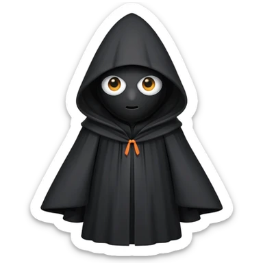 Tall black robe with cone-shaped hood covering face, two eyes slightly visible through slit.” sticker