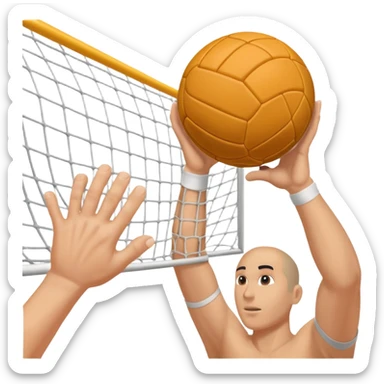 A close-up of a hand gripping a handball, with the goalposts visible in the background. The focus is on the texture of the ball and the strength of the grip, with the goal net slightly blurred to emphasize the anticipation of the throw. sticker
