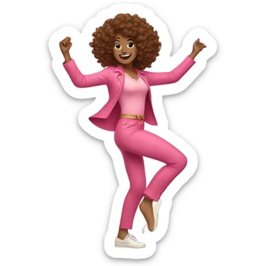 Woman with brown curly hair 70s dancing in pink  sticker