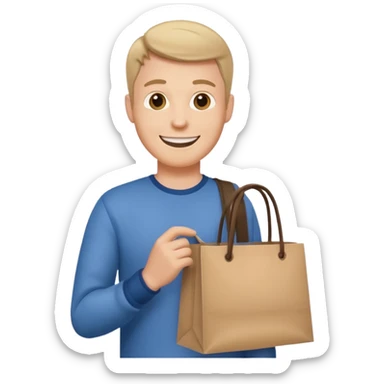 a white man with clothing shopping bag sticker