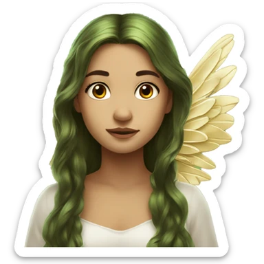big wings, Beautiful, fairy, gold, brown, dark green, green, long hair sticker
