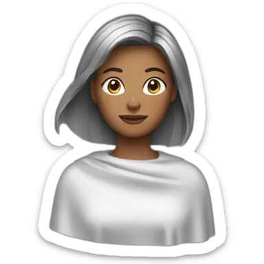 Woman wearing a haircutting cape sticker