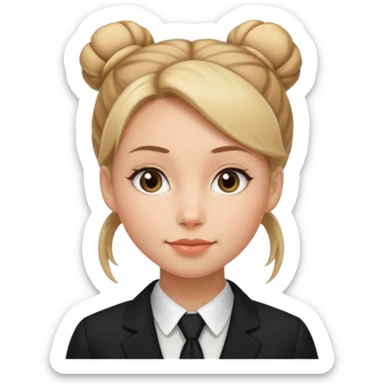 woman with bun hair with black suit sticker