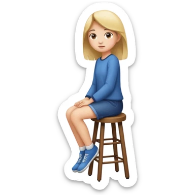a girl is sitting on a stool facing whole body toward left side sticker
