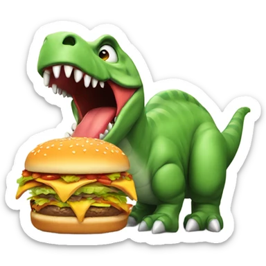 Dinosaur eating hamburger  sticker