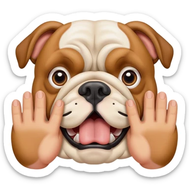 British bulldog dog with hands out in front of face in a surprised pose sticker