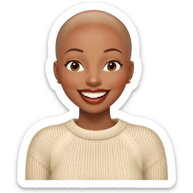 shiny skin wearing cream knitted sweater Alluring laughing black woman wide nose bald head big brown lips  sticker