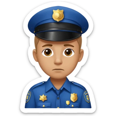 A sad police officer with one ear sticker