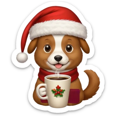 Un perro con un sombrero de Navidad que tenga una taza de café en la mano sticker