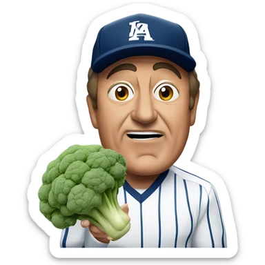 Al Michaels frightened while holding cauliflower sticker