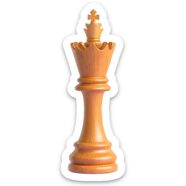 3D emoji style king chess piece, wooden texture, polished, realistic, no text sticker