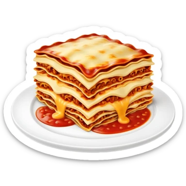 A delicious plate of lasagna with layers of pasta, cheese, and meat sauce, steaming hot sticker