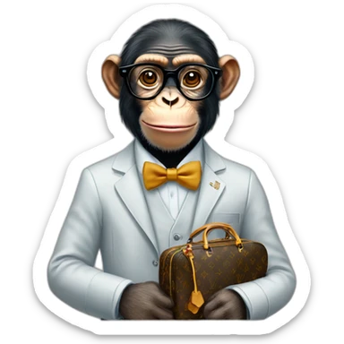 chimp professor with glasses and louis vuitton clothing  sticker