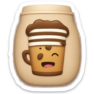 An emoji on a light brown square that says “Cafe Mix’” in bold and a thick font but it’s curved a little bit at the top of the square sticker