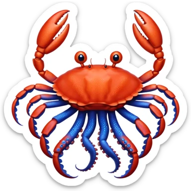 a red crab with two claws and a blue octopus are friends sticker