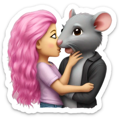rat kissing a girl with pink hair sticker