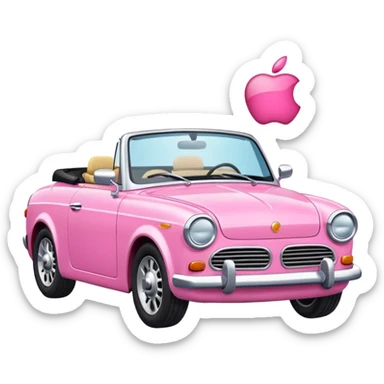 pink convertible car emoji, playful and bright, apple style sticker